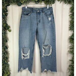 Vanilla Star Relaxed Straight Cropped Jeans size 9 Distressed Ripped Hem 90s Y2K